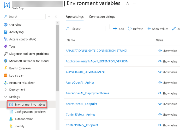 9. app service settings
